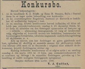 Annonse fra Senjens skifterett i Harstad Tidende 03.12. 1900.jpg