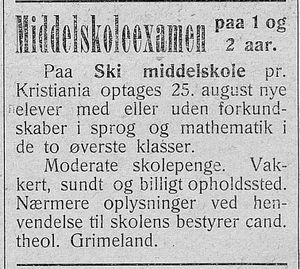 Annonse fra Ski middelskole i Østerdølen 08. 02 1904.jpg