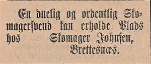 Annonse fra Skomager Johnsen i Lofot-Posten 27.07.1885.jpg