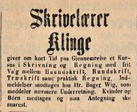 471. Annonse fra Skrivelærer Klinge i Lofot-Posten 15.08.1885.jpg
