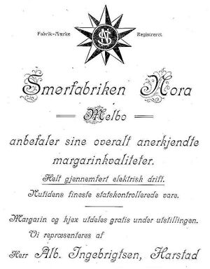 Annonse fra Smørfabriken Nora under Harstadutstillingen 1911.jpg
