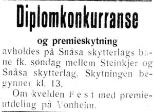 Annonse fra Snåsa skytterlag i Inntrøndelagen og Trønderbladet 27.7. 1932.jpg