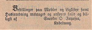 Annonse fra Snedker D. Johnsen i Lofot-Posten 27.07.1885.jpg