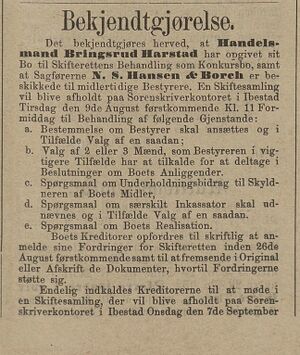 Annonse fra Sorenskriverkontoret i Ibestad i Norsk Kundgjørelsestidende 11.07. 1887.jpg