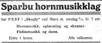 250. Annonse fra Sparbu Hornmusikklag i Nord-Trøndelag og Nordenfjeldsk Tidende 2. november 1922.jpg