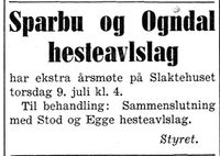 387. Annonse fra Sparbu og Ogndal hesteavlslag i Nord-Trøndelag og Inntrøndelagen 4.7. 1942.jpg