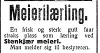 415. Annonse fra Steinkjer Meieri i Nord-Trøndelag og Nordenfjeldsk Tidende 2. november 1922.jpg