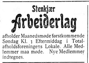 Annonse fra Stenkjær Arbeiderlag i Indtrøndelagen 16.11. 1900.jpg