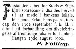 Annonse fra Stods og Stenkjær Sparebank i Indtrøndelagen 31.8. 1900.jpg