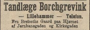 Annonse fra Tandlæge Borchgrevink i Gudbrandsdølen 22.04.1909.jpg