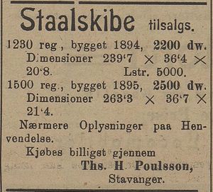Annonse fra Ths. H. Poulsson i Kysten 18.01.1905.jpg