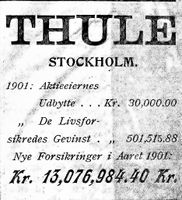 Forsikringsselskapet Thule annonserer i Samvirke nr. 1-2 1903.