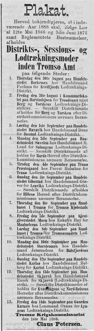 Annonse fra Tromsø Krigskommisariat i Tromsø Stiftstidende 10.06. 1888.jpg