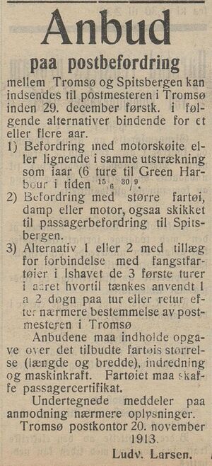 Annonse fra Tromsø postkontor i Haalogaland 02.12. 1913.jpg