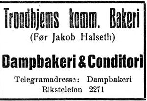 Annonse fra Trondhjems komm. bakeri i Trønderbladet 22.12. 1926.jpg