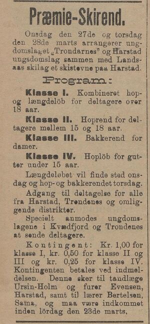 Annonse fra Ungdomslagene i Harstad i Harstad Tidende 14.03. 1907.jpg