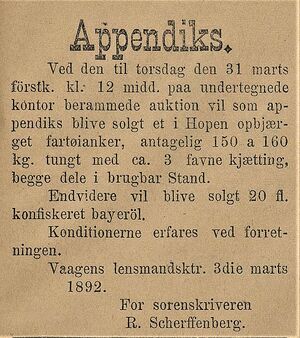 Annonse fra Vaagens lensmandsktr. i Lofotens Tidende 12.03. 1892.jpg