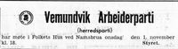 65. Annonse fra Vemundvik Arbeiderparti i Namdal Arbeiderblad 28.10.1950.jpg