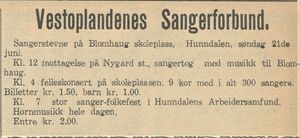 Annonse fra Vestoplandenes Sangerforbund i Oppland Arbeiderblad 20.06.1925.jpg