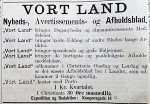 Annonse fra Vort Land i Menneskevennen 11. juli 1891.jpg