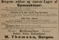Annonse for bl.a. vaske-, vri- og rullemaskiner fra mellom 1893 og 1900.