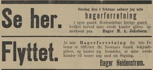 Annonse fra bager M. A. Jakobsen og bager Heidenstrøm i Tromsø Amtstidende 30 01 1899.jpg