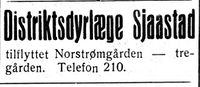 498. Annonse fra dyrlege Sjaastad i Nord-Trøndelag og Nordenfjeldsk Tidende 09.02.33.jpg