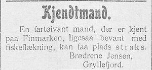 Annonse fra firma Brødrene Jensen i Haalogaland 01.05. 1907.jpg