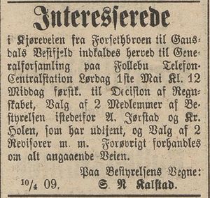 Annonse fra forening for kjøreveg i Gudbrandsdølen 22.04.1909.jpg