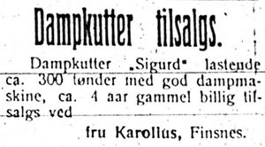 Annonse fra fru Karollus i Harstad Tidende 31. juli 1913.jpg