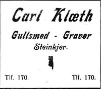 472. Annonse fra gullsmed Carl Klæth i Folkets Rett 1926.jpg