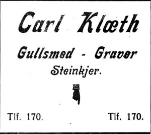 Annonse fra gullsmed Carl Klæth i Folkets Rett 1926.jpg