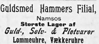 20. Annonse fra gullsmed Hammers filial i Namsos i Namdalens Folkeblad 1901.jpg