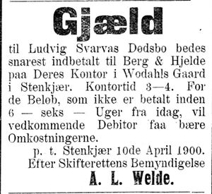 Annonse fra lensmann A. L. Welde i Indtrøndelagen 18.4.1900.jpg