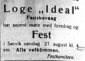 Annonse fra losje Ideal i Folkeviljen 24.8.1922.jpg