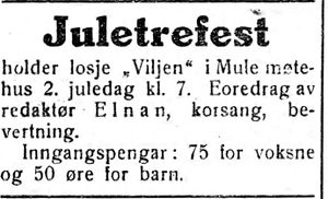 Annonse fra losje Viljen i Trønderbladet 22.12. 1926.jpg