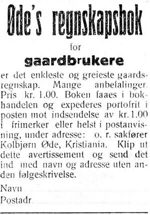 Annonse fra overrettssakfører Kolbjørn Øde i Indhereds-Posten 9.11.1917.jpg