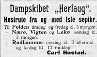 7. Annonse fra skipsekspeditør Carl Hustad i Namdalens Folkeblad 1901.jpg