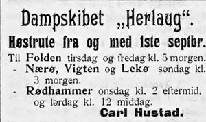 Annonse fra skipsekspeditør Carl Hustad i Namdalens Folkeblad 1901.jpg