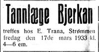 78. Annonse fra tannlege Bjerkan i Nord-Trøndelag og Nordenfjeldsk Tidende 14.03.33.jpg