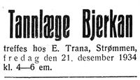 83. Annonse fra tannlege Bjerkan i Nord-Trøndelag og Nordenfjeldsk Tidende 18. 12. 1934.jpg