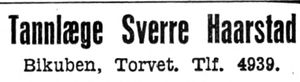 Annonse fra tannlege Sverre Haarstad i Arbeider-Avisen 24.4.1940.jpg