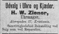 285. Annonse fra urmaker H. W. Ziener i avisa Banneret 15.8.1892.jpg