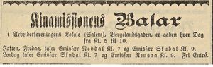 Annonse om Kinamisjonens bazar på Salem i Stavanger Aftenblad 23.10.1903.jpg