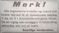 92. Annonse om fagforeningsmøte i avisa Fremover lørdag 6. juli 1912.jpg