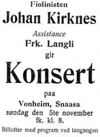 31. Annonse om konsert på Vonheim i Nord-Trøndelag og Nordenfjeldsk Tidende 2. november 1922.jpg