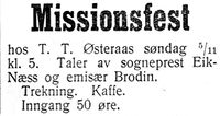 132. Annonse om misjonsfest i Nord-Trøndelag og Nordenfjeldsk Tidende 2. november 1922.jpg