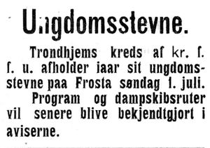 Annonse om ungdomssteven på Frosta i Indtrøndelagen 20.6.1906.jpg