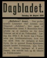 Avisartikkel om lommetyven Olaf Arnesen, 1894