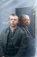 Forbryterbilde fra Kristiania politikammer, 1897 Foto: Digitalt fargelagt (originalbilde hos Digitalarkivet)